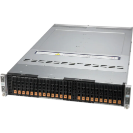 Front view of the Supermicro SYS-220BT-HNTR BigTwin server with high-density 2U rackmount storage configuration.