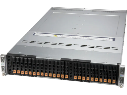 Front view of the Supermicro SYS-220BT-HNTR BigTwin server with high-density 2U rackmount storage configuration.