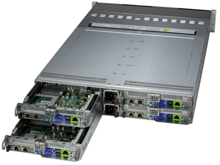 Supermicro SYS-221BT-HNC8R Twin infrastructure server with hot-swappable compute nodes and high-density 2U rackmount design.